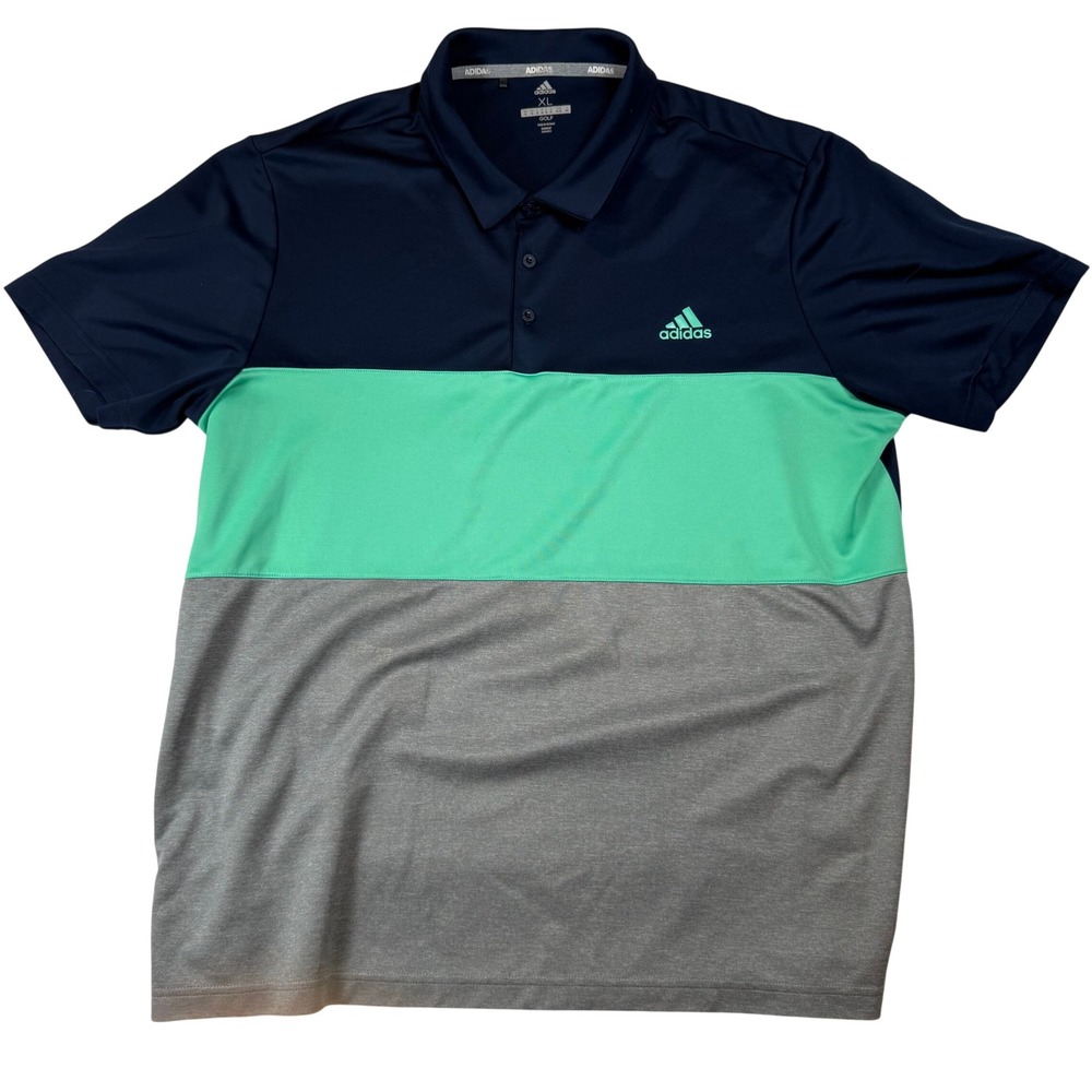 Adidas Golf Polo Shirt Mens XL Navy Blue Green Grey Colorblock Performance Logo